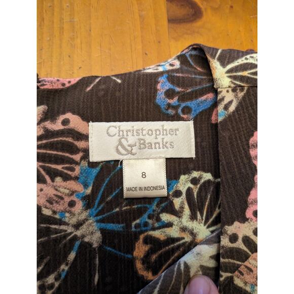 Vintage Y2K Butterfly Dress Size 8 Brown Midi Modest Pastel Christopher & Bank - Picture 7 of 10